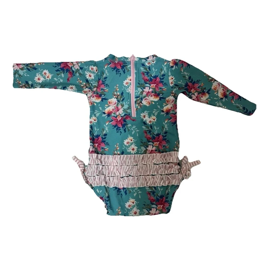 Ruffle Butts One‎ Piece Long Sleeve Swimsuit Rash Guard Floral 12-18 months